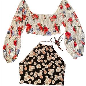 Long sleeve and halter flower print crop tops!